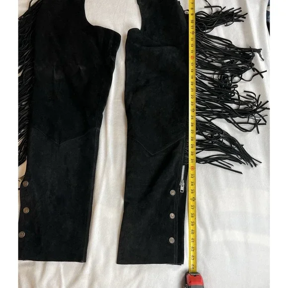 Harley Davidson Black Leather Chaps‎ with Fringe - Picture 4 of 13